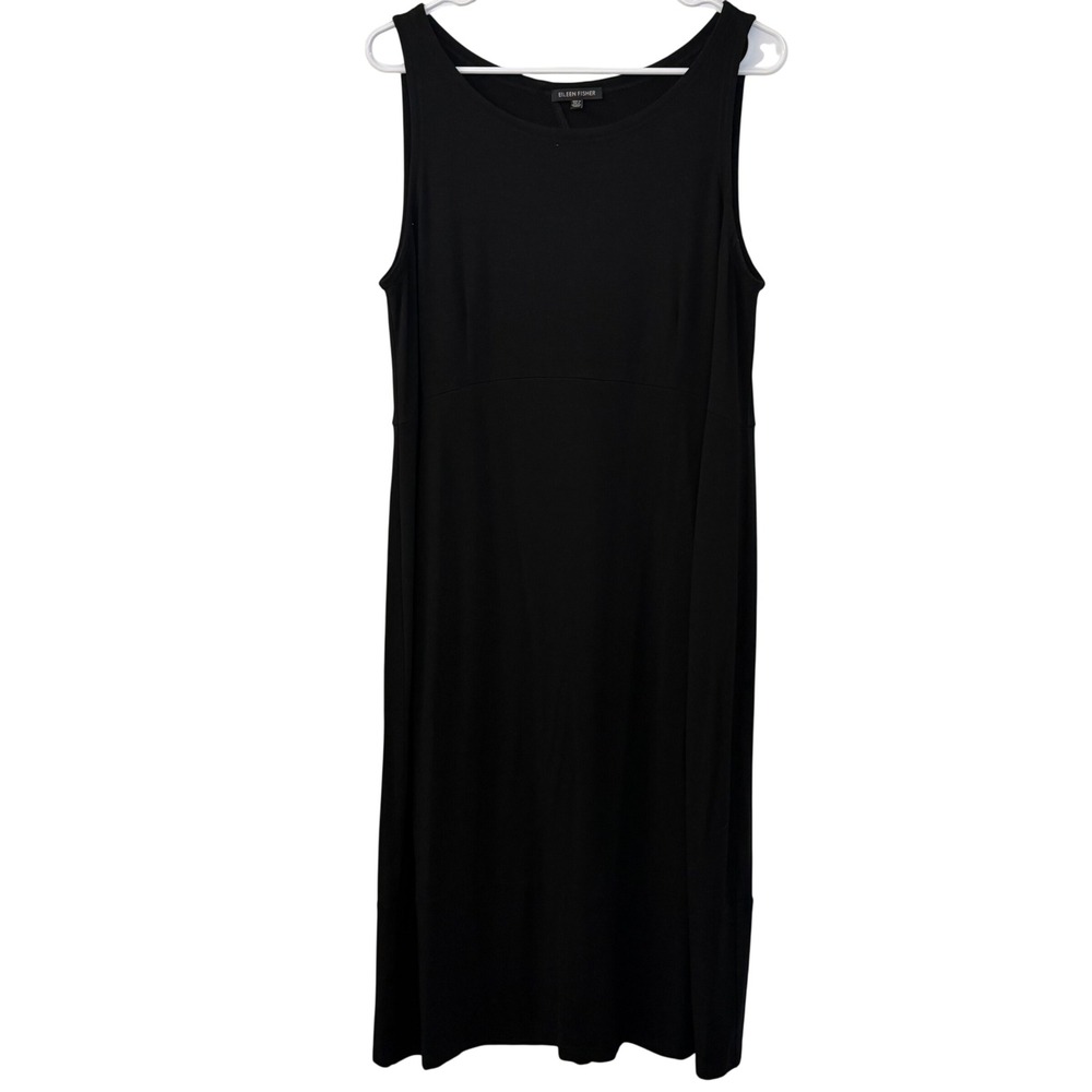 Eileen Fisher Womens Black Sleeveless Cutout Back Midi Tank Dress Size L